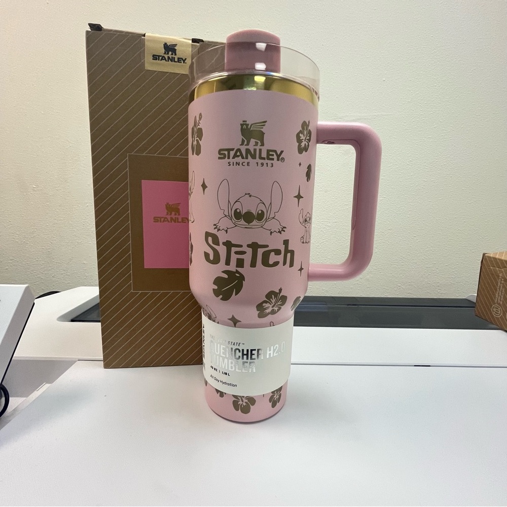 Stanley Pink Stitch Floral Travel Tumbler with Gold Accents - Picture 2 of 8